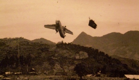 Own goal! Ha Phan, 3rd August 1967. U.S. Twin engined transport plane hit by American artillery attempting to land at Special Forces camp, laden with ammunition. Al three crewmen died.